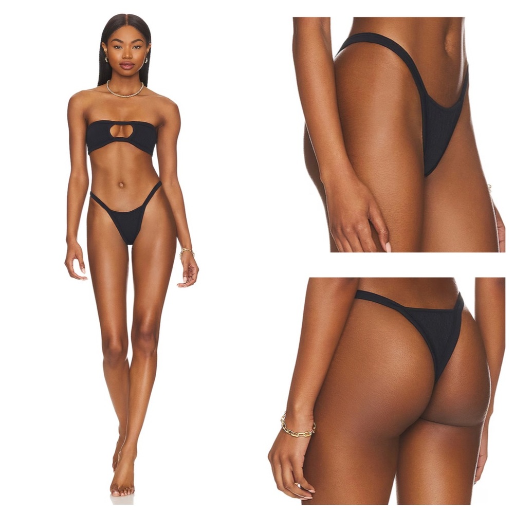NWOT Indah Uma solid black cheeky thong bikini bottom 12733